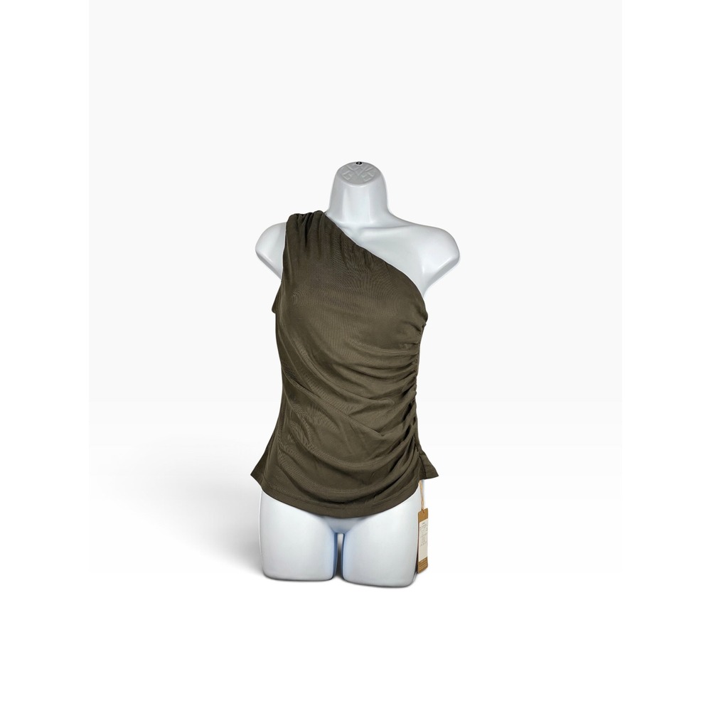 OGL One Shoulder Top Womens Medium Olive Green NWT Ruched Lenzing Modal Move